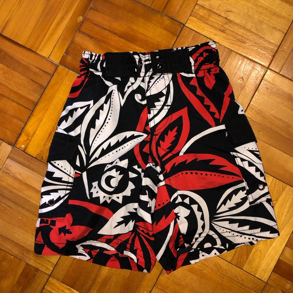 Maui Black and Red Swim Trunks with Bold Design